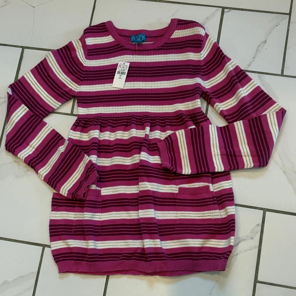 The Children's Place Magenta Striped Sweater Tunic - L